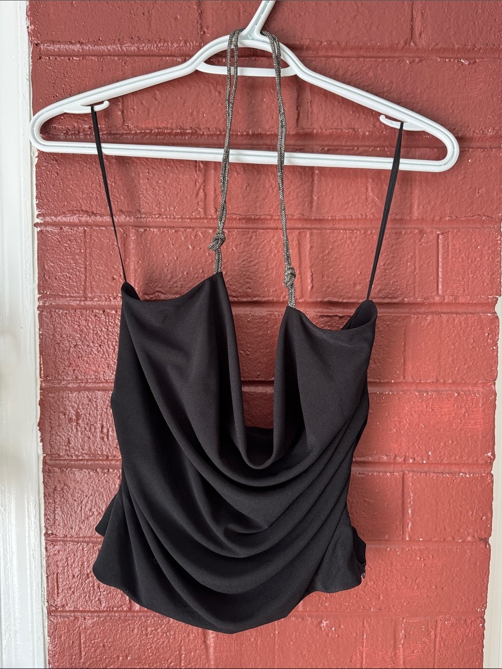 Zara Black Draped Cowl Camisole with Metallic Halter Strap Medium
